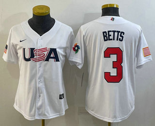 Women's USA Baseball #3 Mookie Betts 2023 White World Classic Replica Stitched Jersey,We sell and wholesale Women's USA Baseball #3 Mookie Betts 2023 White World Classic Replica Stitched Jersey on line form chian!